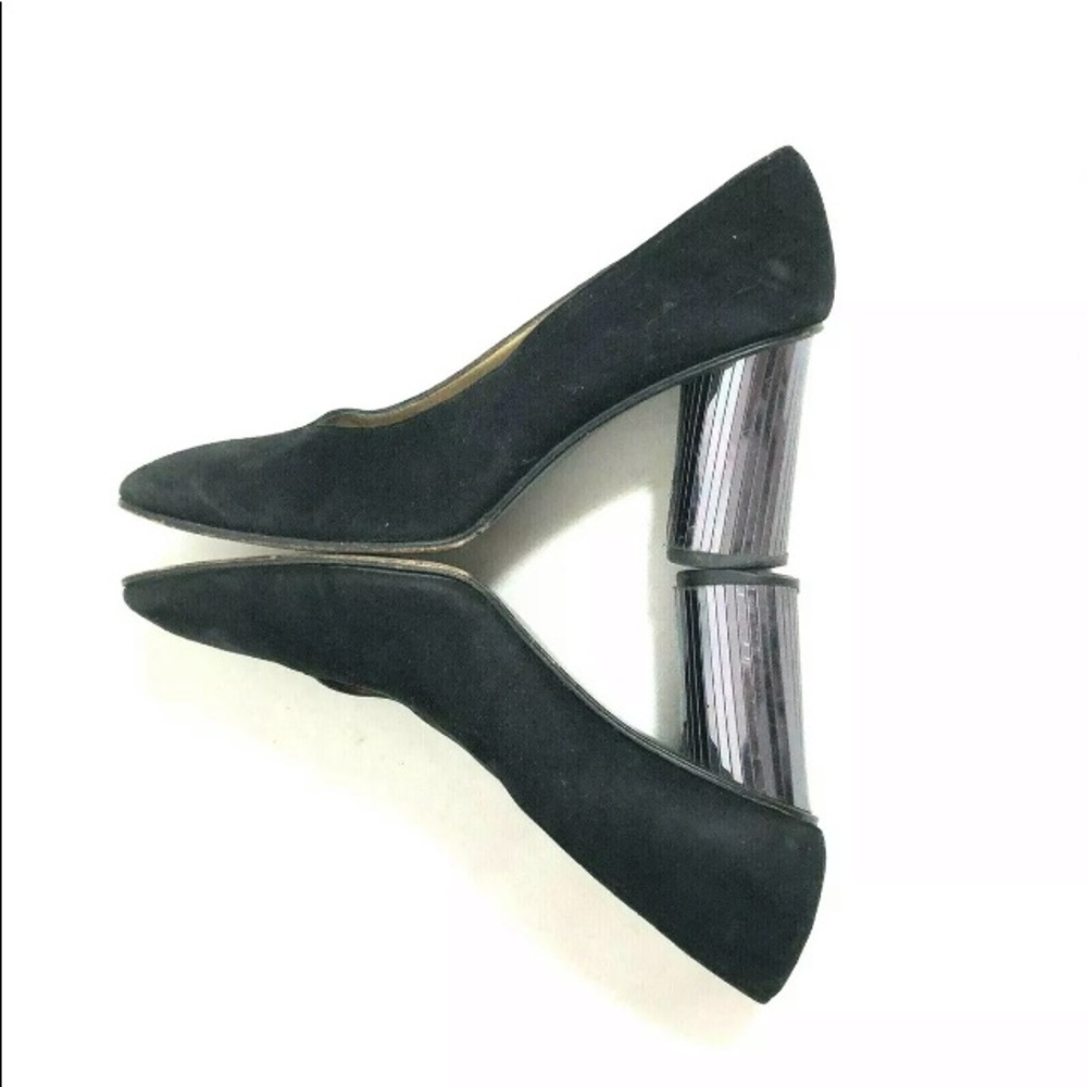 Stuart Weitzman Black Suede Pump Split Mirror Heel - image 5